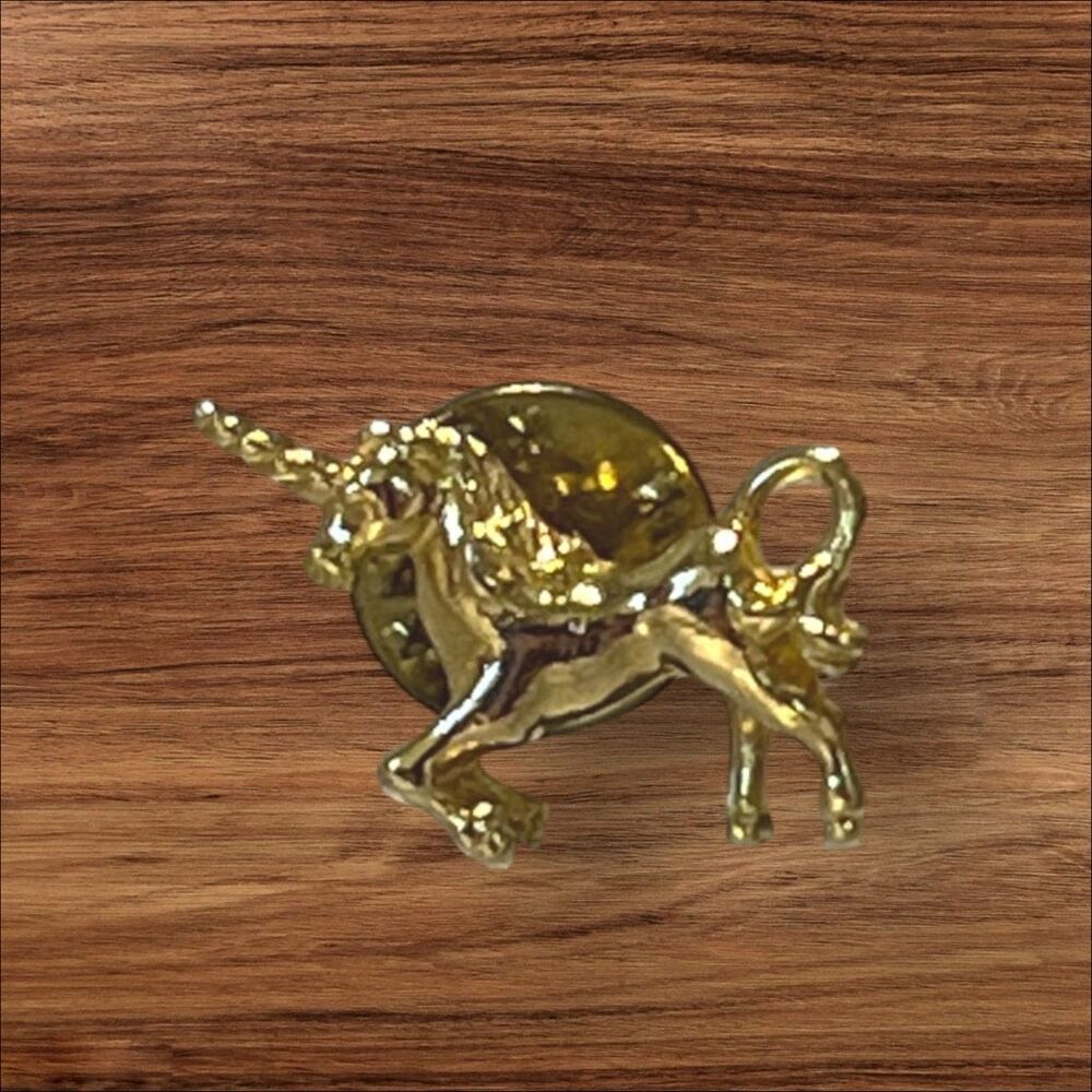 Gold Tone Rearing Unicorn Tack Lapel Pin Fantasy Horse 3/4 Inch